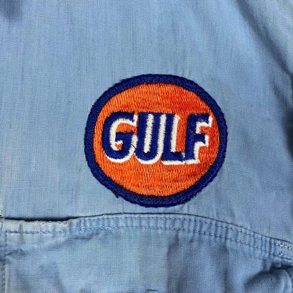 Vintage 50s Partridge Atlanta Gulf Oil Gas Station Work Shirt Blue Sanforized - Picture 4 of 16